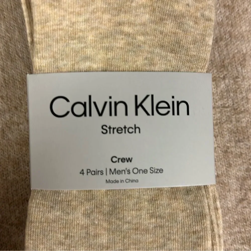 CK Men’s 4 pk Taupe Heather Brown Tan Black Ivory Cotton Blend Dress Crew Socks